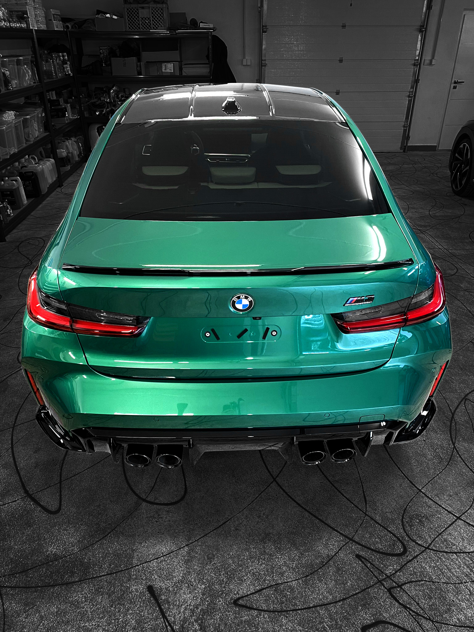 BMW M3 Competition po detailingu, pohled zezadu